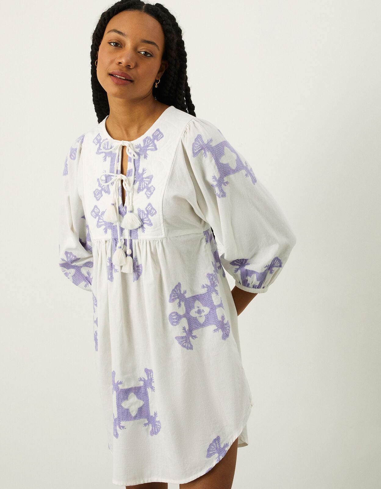 Premium Embroidered Smock Dress with Sustainable Cotton White