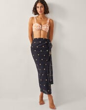 Ivy Palm Embroidered Sarong, Black (BLACK), large