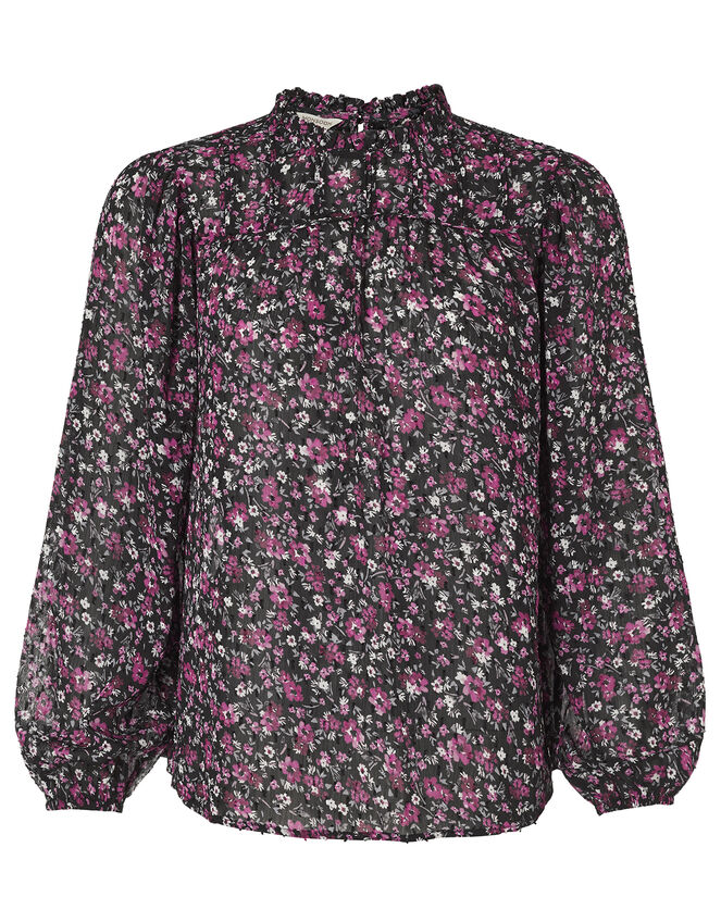 Ditsy Floral Print Blouse, Black (BLACK), large
