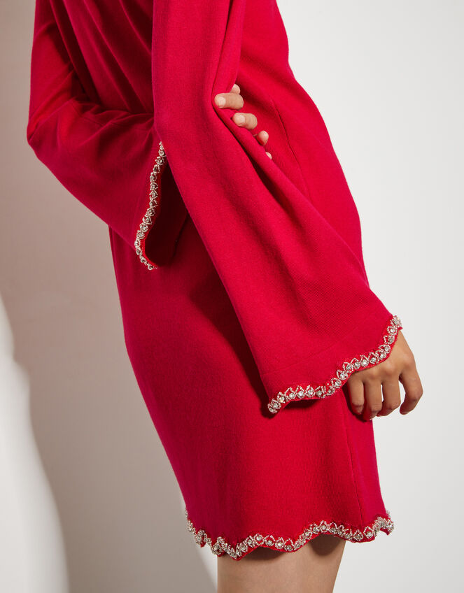 Tia Beaded Mini Jumper Dress, Red (RED), large