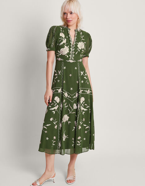 Alice Embellished Midi Dress in Recycled Polyester Green