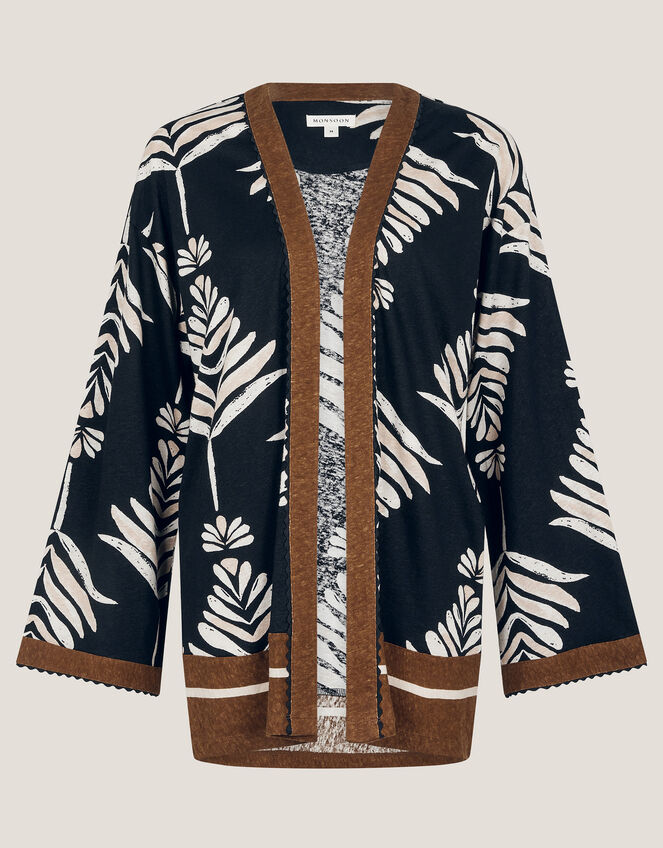 Pamela Print Linen-Blend Jacket, Black (BLACK), large