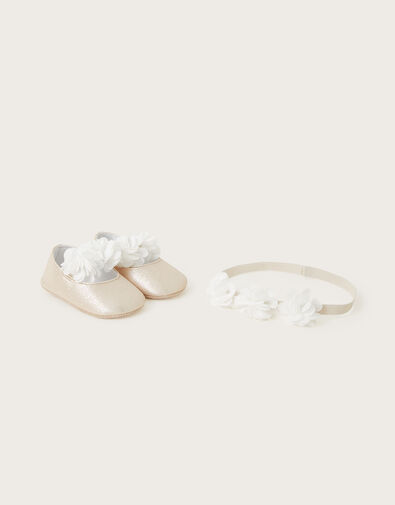 Baby Ella Corsage Booties and Bando Set Gold, Gold (GOLD), large