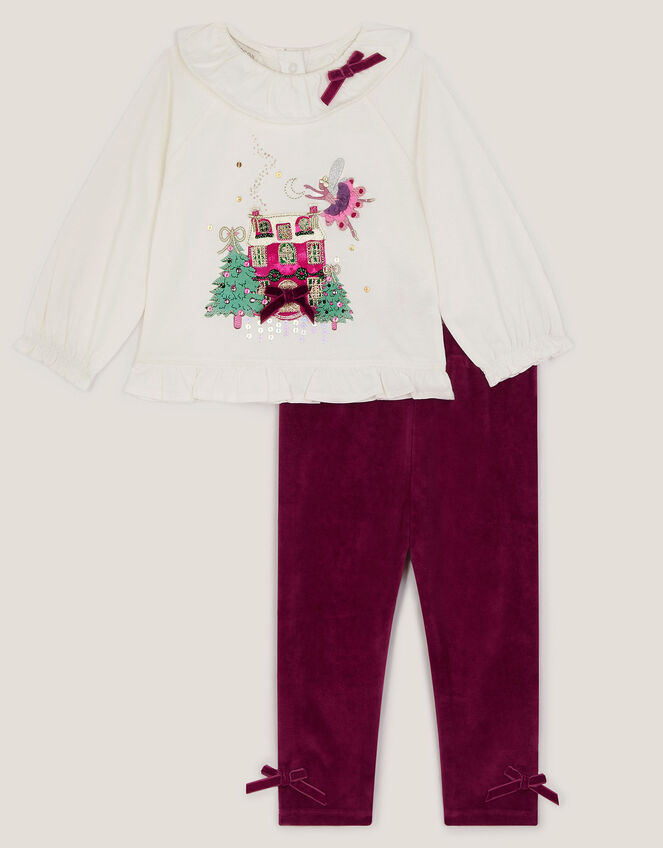 Baby Christmas Top & Velour Leggings Set, Red (BURGUNDY), large