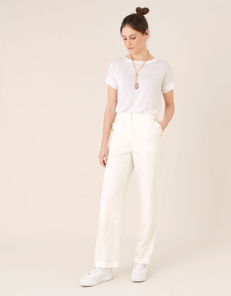 Smart Regular Length Trousers in Linen Blend White, White (WHITE), large
