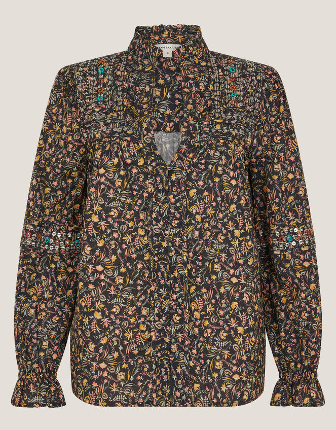 Harriet Embellished Floral Blouse, Black (BLACK), large