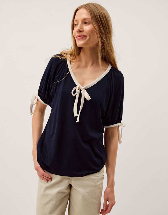 Taylor Contrast Bow Jersey T-Shirt, Blue (NAVY), large