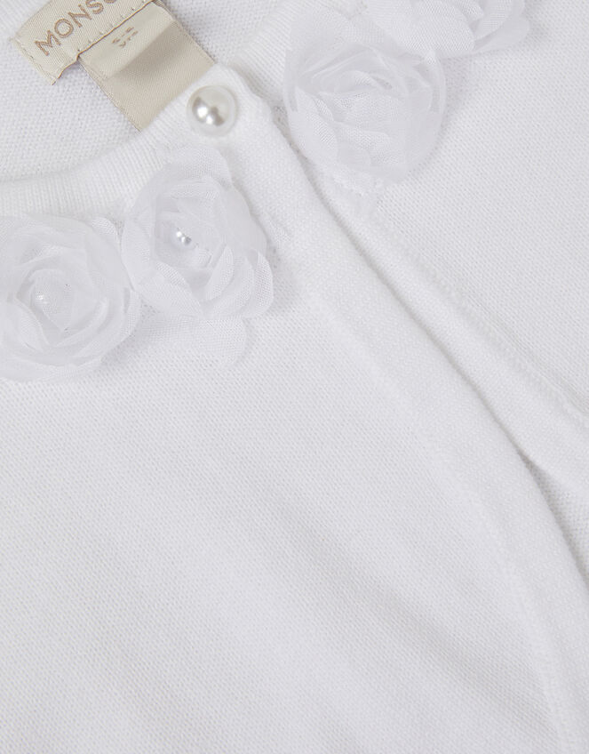 Ottilie Appliqué Rose Cardigan, White (WHITE), large