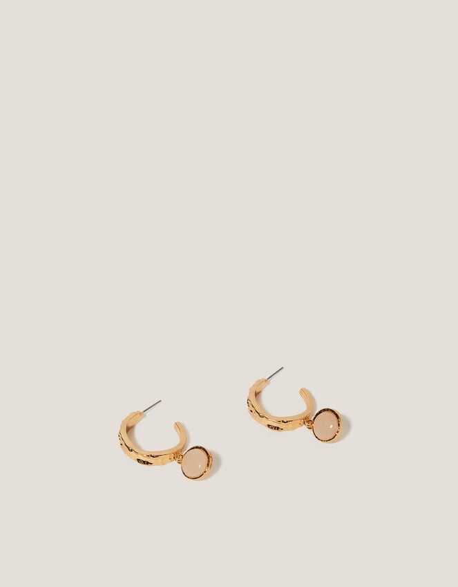 Gem Drop Hammered Hoop Earrings, , large