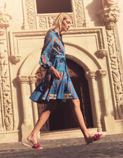 Mixed Print Shirt Dress, Blue (BLUE), large