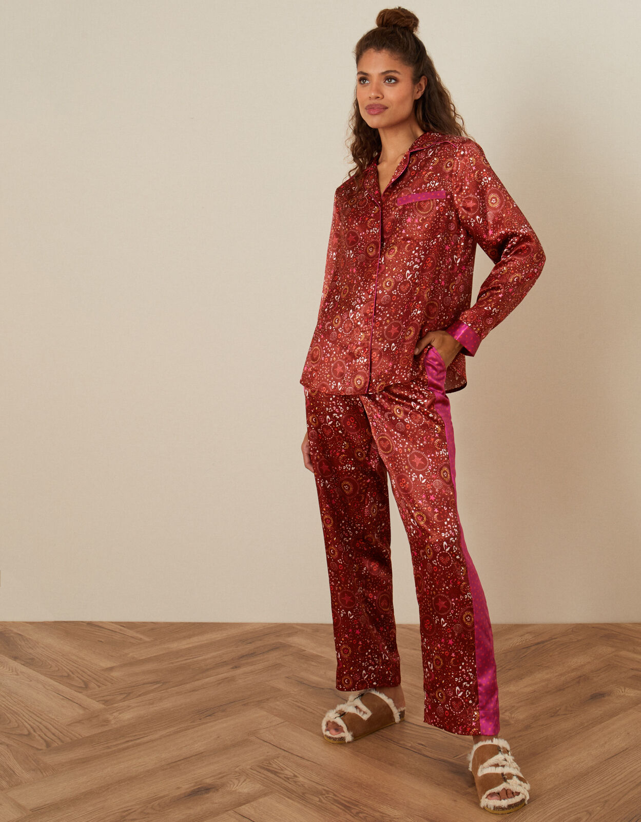 Star Print Full Length Pyjama Set Red