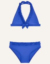 Plain Triangle Frill Swimsuit, Blue (BLUE), large
