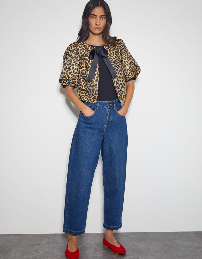 Anne Leopard Print Bow Jacket, Brown (BROWN), large