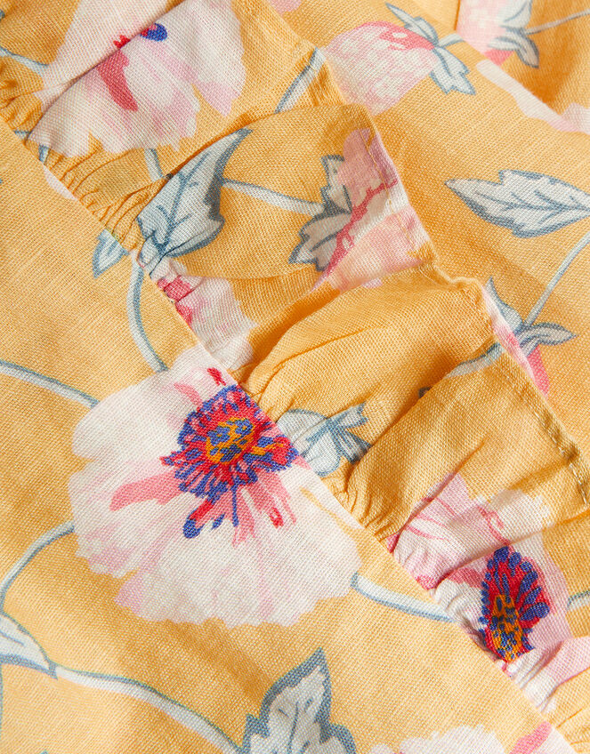 Large Flower Top and Short Set in Linen Blend, Yellow (YELLOW), large