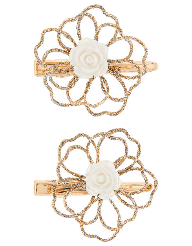 Amelia Wire Flower Hair Clips, , large