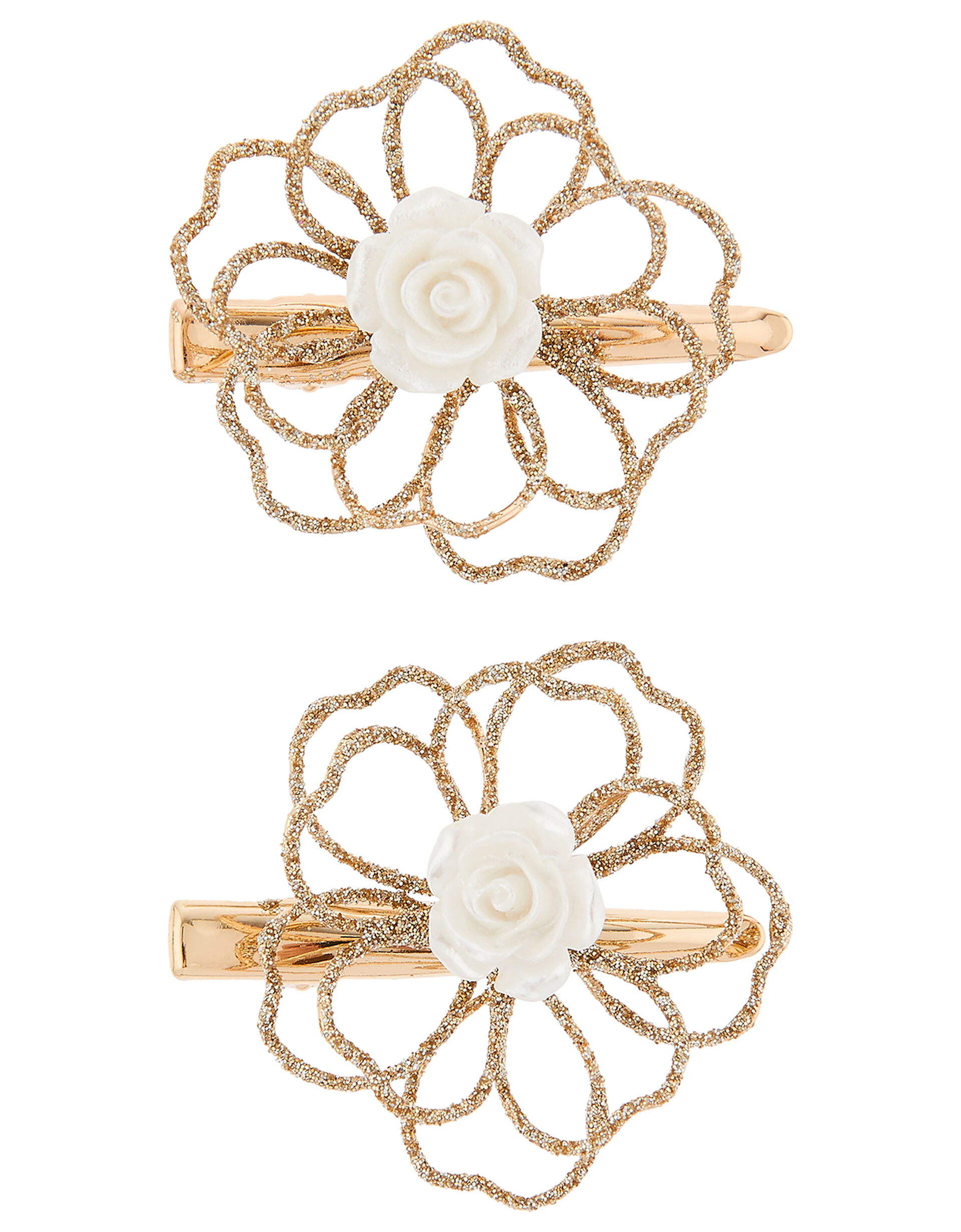 Amelia Wire Flower Hair Clips, , large
