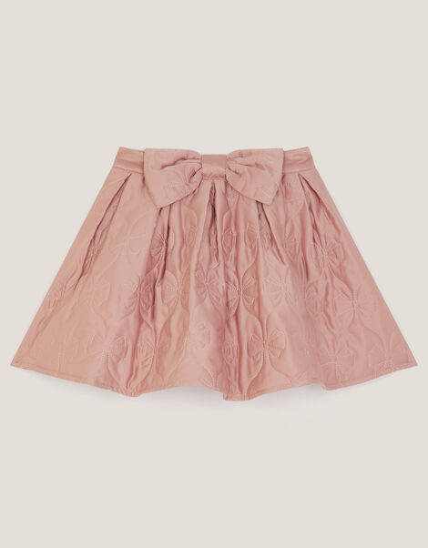 Bow Quilted Satin Skirt, Pink (PALE PINK), large