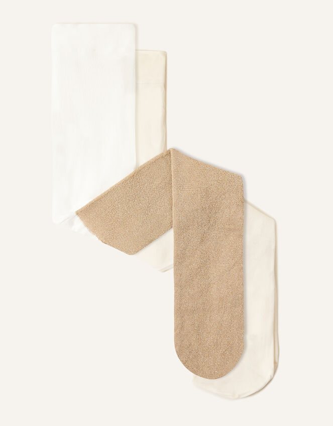 Baby Sparkly Nylon Tights Set of Two, Gold (GOLD), large