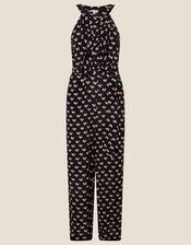 Floral Print Wide Leg Jumpsuit, Black (BLACK), large