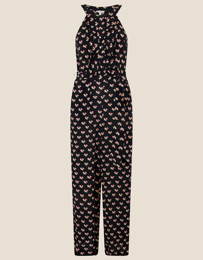 Floral Print Wide Leg Jumpsuit, Black (BLACK), large