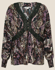 Nagini Snake Print Lace Top, Brown (BROWN), large