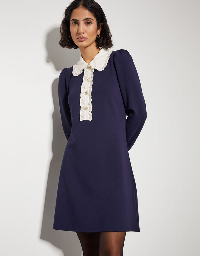 Penny Ponte Frill Collar Mini Dress, Blue (NAVY), large