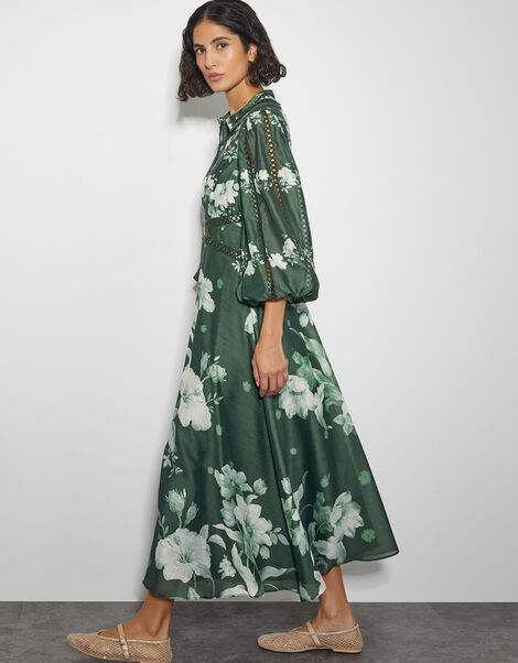 Amari Floral Midi Shirt Dress, Green (DARK GREEN), large
