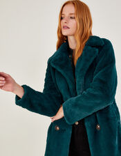 Faith Faux Fur Coat, Teal (TEAL), large