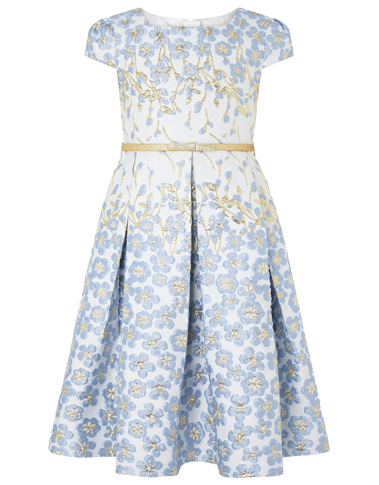 Petal Jacquard Occasion Dress with Glitter Belt Blue Girls Dresses Monsoon Global
