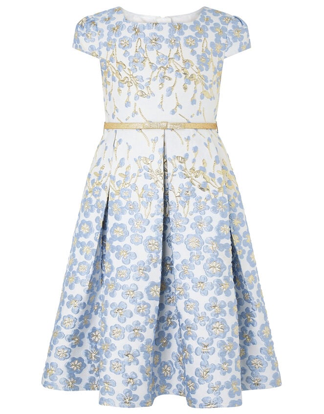 Petal Jacquard Occasion Dress with Glitter Belt Blue | Girls' Dresses |  Monsoon Global.