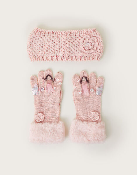 Flower Princess Gloves and Knit Headband Set, Pink (PINK), large