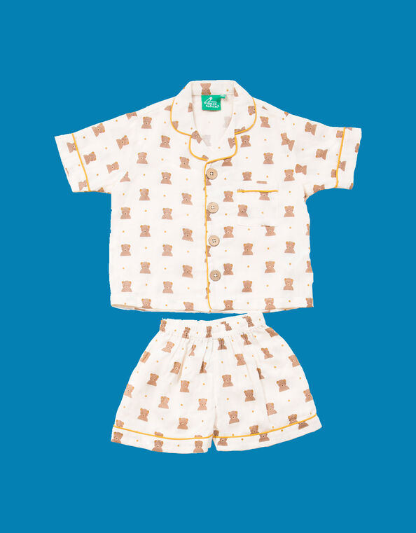 Little Green Radicals Summer Bears Button Through Pyjama Set, White (WHITE), large