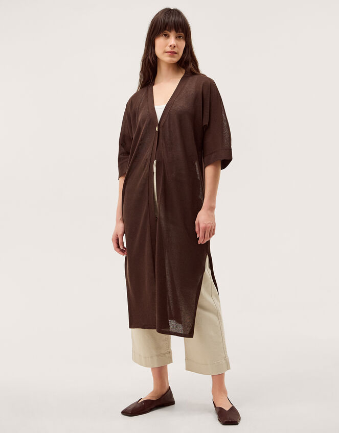 Lo Longline Cardigan, Brown (CHOCOLATE), large