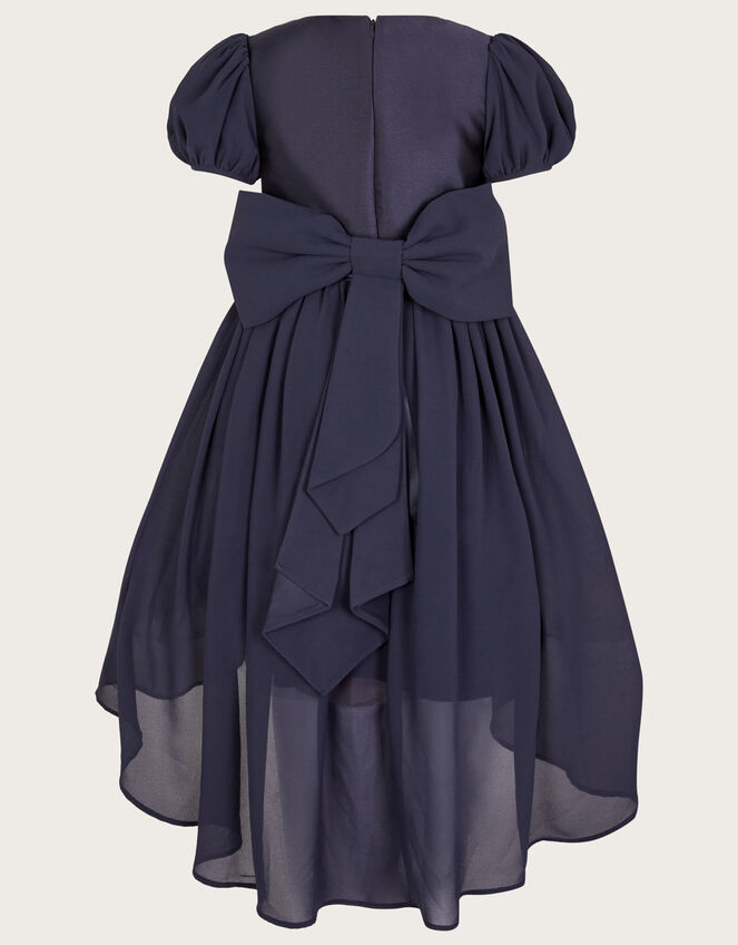 Cherish High Low Bow Back Bridesmaids Dress	, Blue (NAVY), large