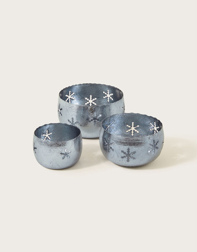 Snowflake Candle Holders Set of Three, Silver (SILVER), large