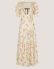 Sienna Frill Neck Floral Midi Dress, Ivory (IVORY), large