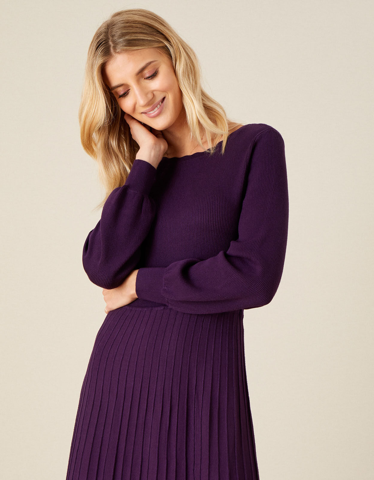 Slash Neck Scallop Dress Purple Day Dresses Monsoon Global