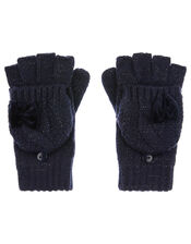 Sparkle Bow Capped Gloves with Recycled Fabric, Blue (NAVY), large