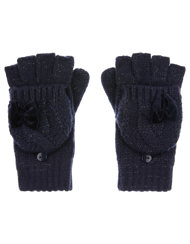 Sparkle Bow Capped Gloves with Recycled Fabric, Blue (NAVY), large