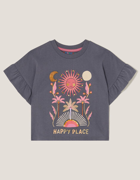 Happy Place Frill T-Shirt, Grey (GREY), large