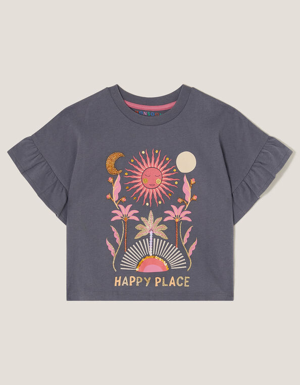 Happy Place Frill T-Shirt, Gray (GREY), large