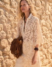 Selena Floral Lace Longline Tunic Top, Ivory (IVORY), large