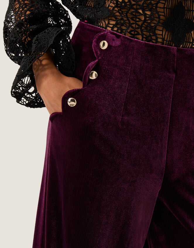 Vera Wide Leg Velvet Trousers, Red (BERRY), large
