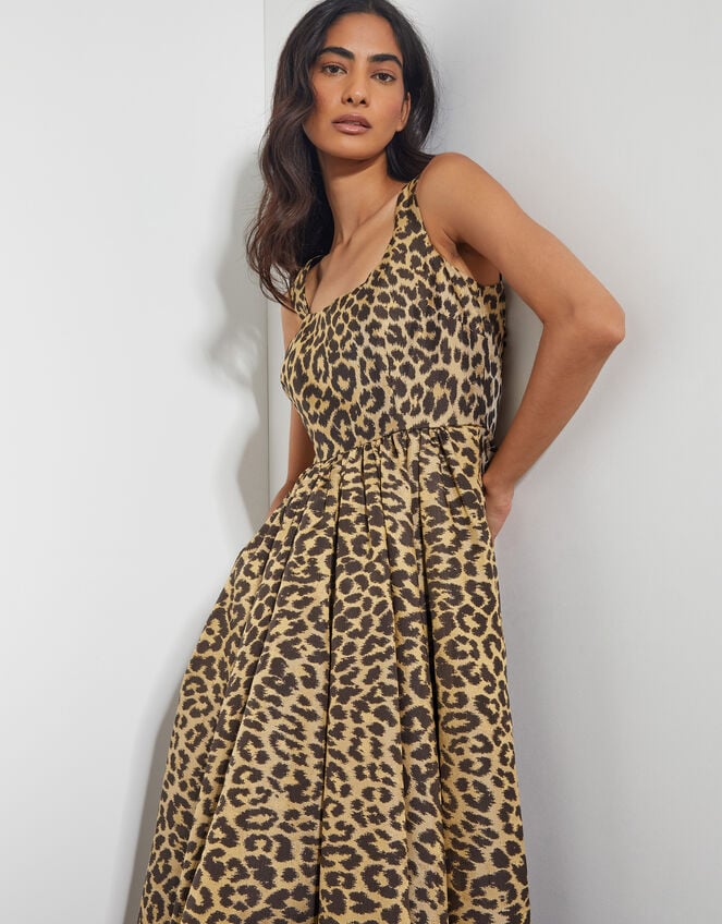 Sicily Fit and Flare Midi Dress, Brown (BROWN), large