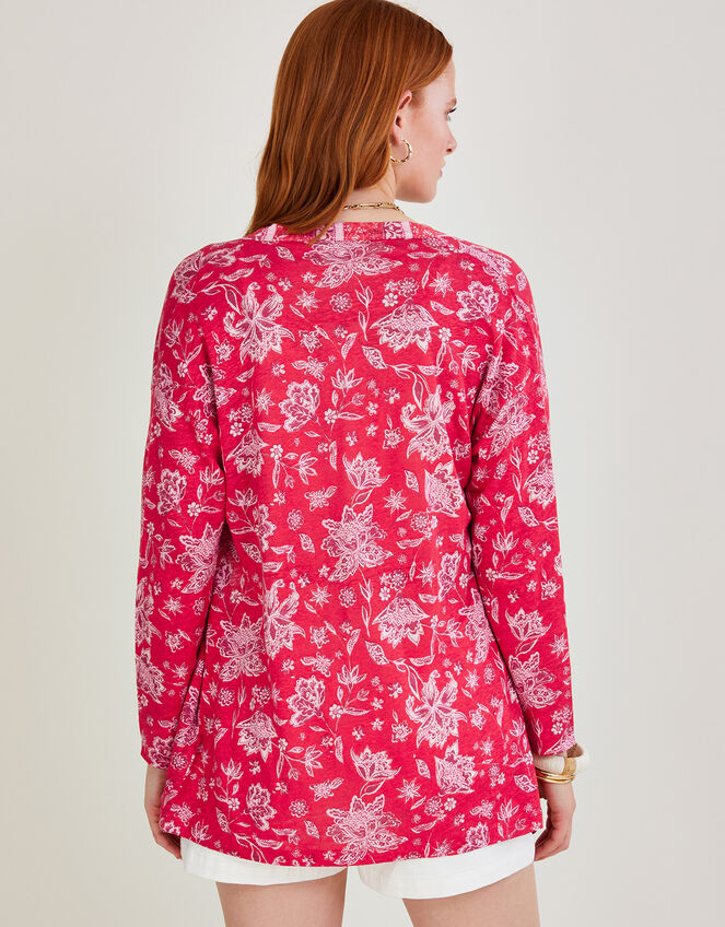 Linen Floral Scale Printed Cover Up, Orange (ORANGE), large