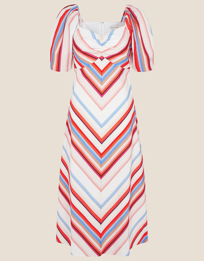 Stripe Sweetheart Neck Poplin Dress, Orange (ORANGE), large