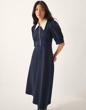 Clay Collar Jersey Midi Dress, Blue (NAVY), large