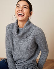 Fringe High Neck Jumper, Grey (CHARCOAL), large