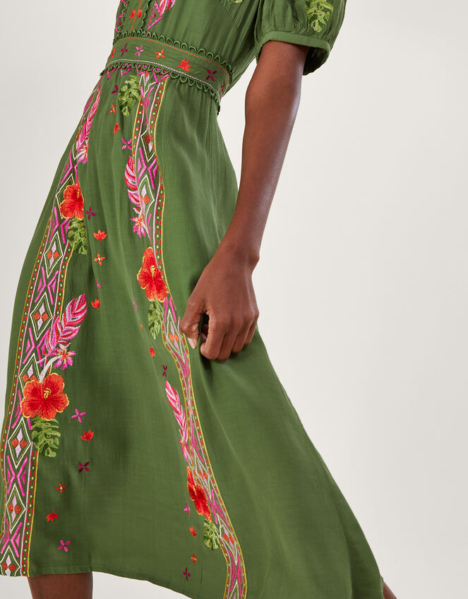 Farah Floral Embroidered Tea Dress, Green (GREEN), large