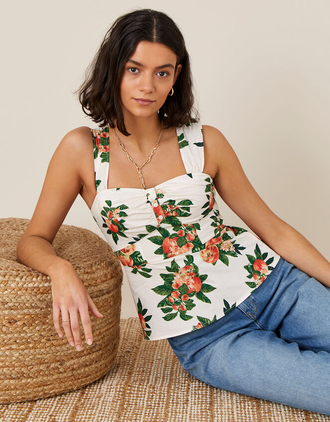 Takala Apple Print Poplin Cami, Ivory (IVORY), large